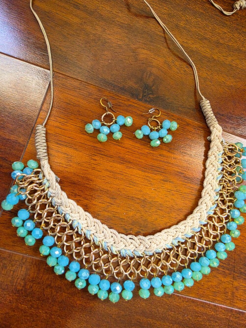 Artisan Turquoise Beaded Statement Necklace & Earrings Set